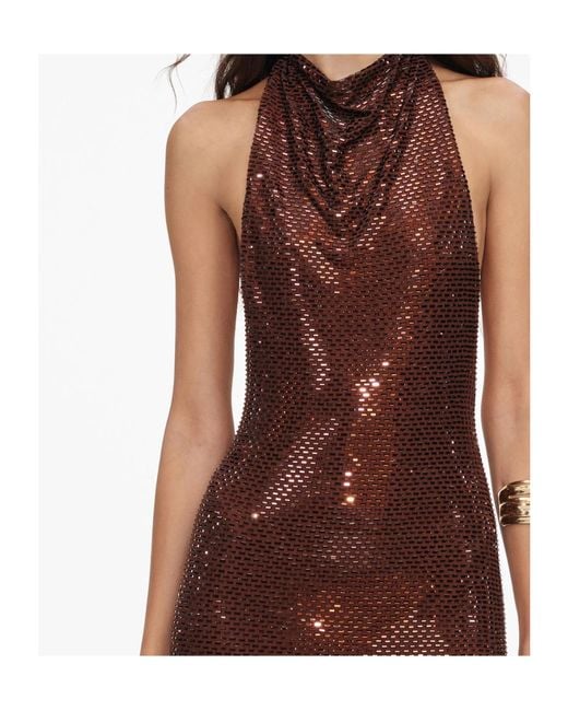 Self-Portrait Brown Sequined Cowl-Neck Dress