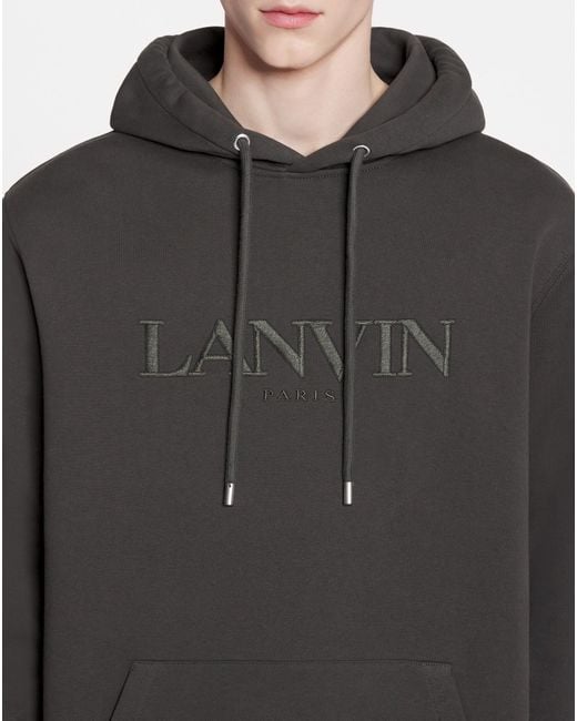 Lanvin Gray Logo-Embroidered Drawstring Hoodie for men