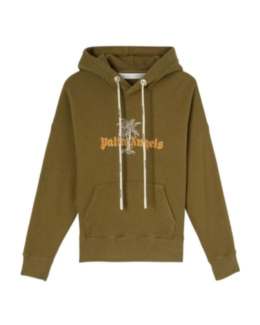 Palm Angels Green Logo-Print Hoodie