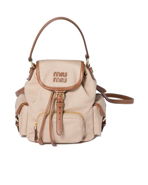 Miu Miu Natural Canvas And Leather Backpack
