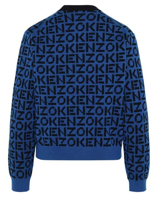 KENZO Blue Logo-Knit Crewneck Jumper