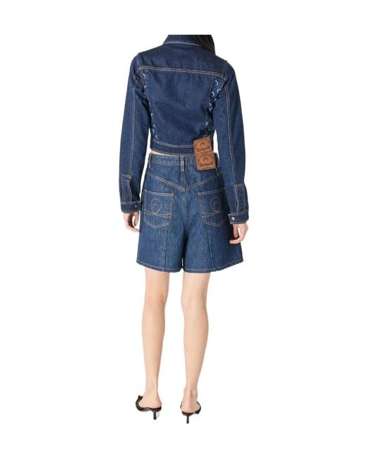 MARINE SERRE Blue Logo Patch Panelled Denim Shorts