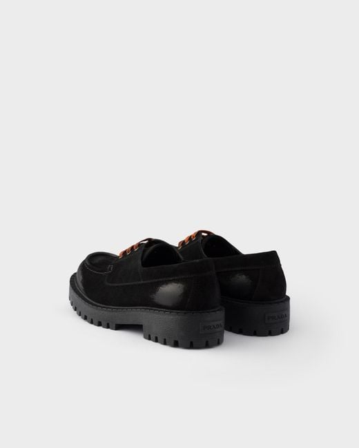 Prada Black Waxed Suede Lace-Up Shoes for men