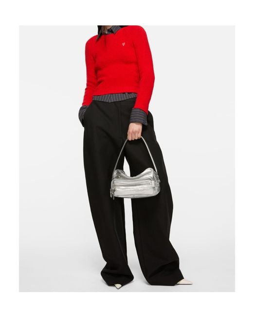 Acne Red Ribbed Knit Heart Logo Jumper
