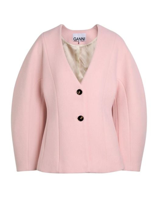 Ganni Pink Wool And Cashmere Blend Jacket