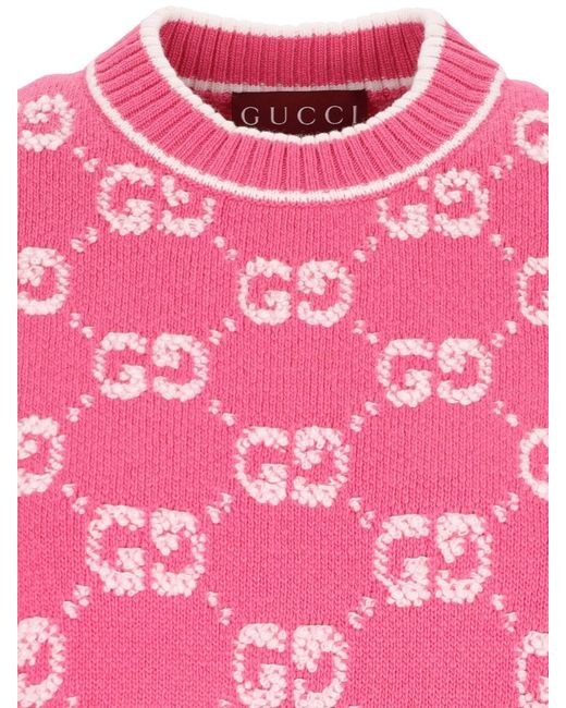 Gucci Pink Gg Jacquard Knitted Top