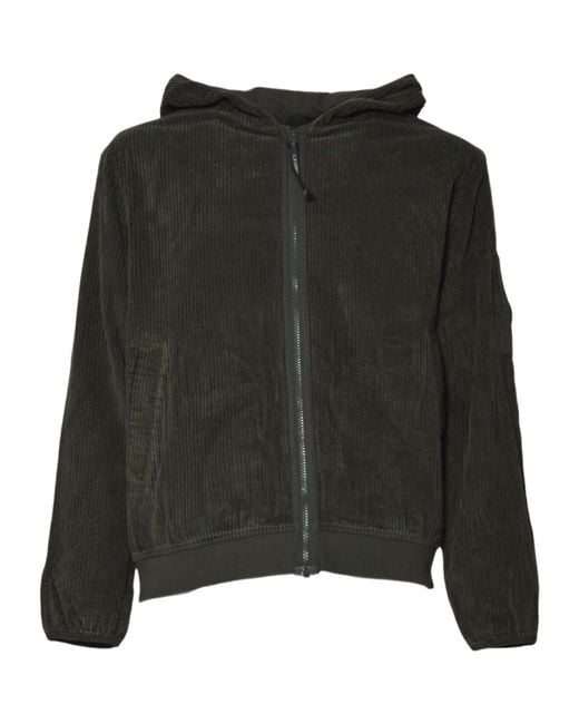 C P Company Black Corduroy 350 Full Zip Hooded Sweatshirt for men