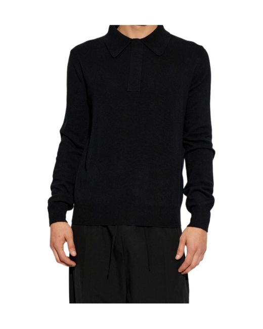 Jil Sander Black Long-Sleeve Polo Knitted Top for men