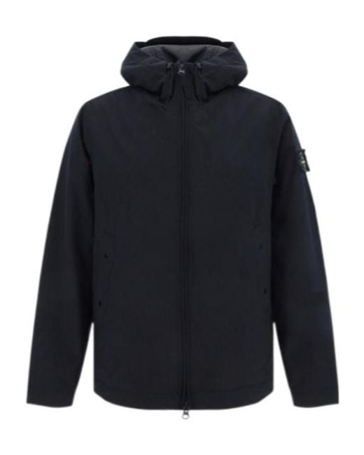 Stone Island Blue Zip-Up Hooded Jacket for men