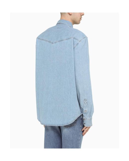 DIESEL Blue Logo-Embroidered Button-Up Denim Shirt for men