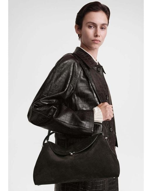 Totême Black Totême Logo Plaque Foldover Top Shoulder Bag