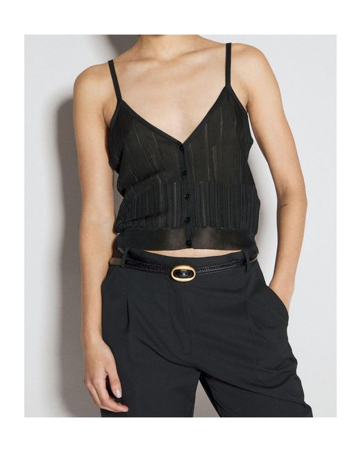 Saint Laurent Black Striped V-Neck Knitted Tank Top