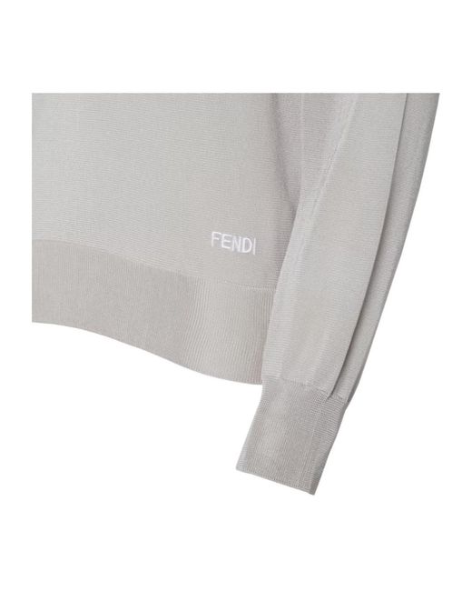 Fendi Gray Logo-Embroidered V-Neck Sweater