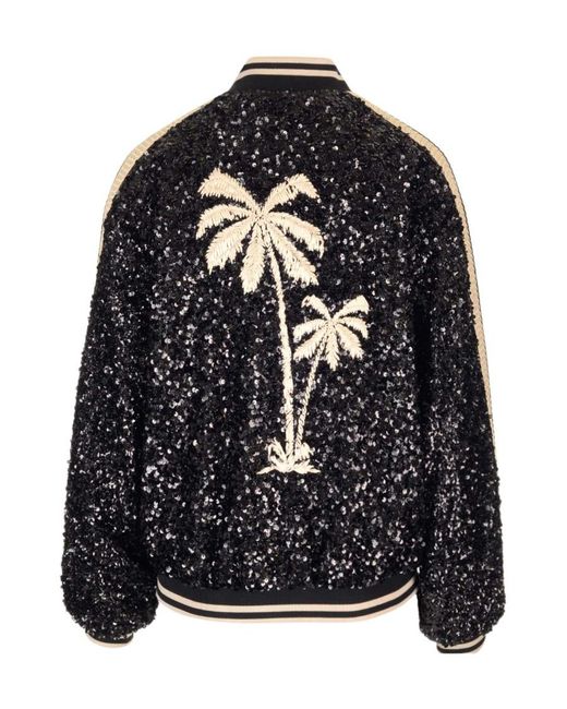 Palm Angels Black Sequin Embellished Zipped Jacket