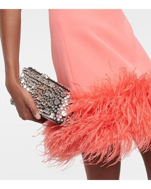 Safiyaa Pink Latana Feather-Trimmed Crepe Mini Dress
