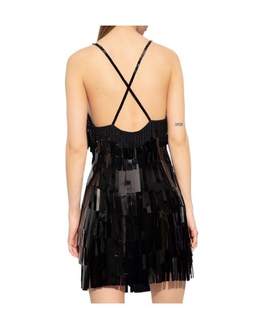 The Attico Black The Sequinned Asymmetric Mini Dress