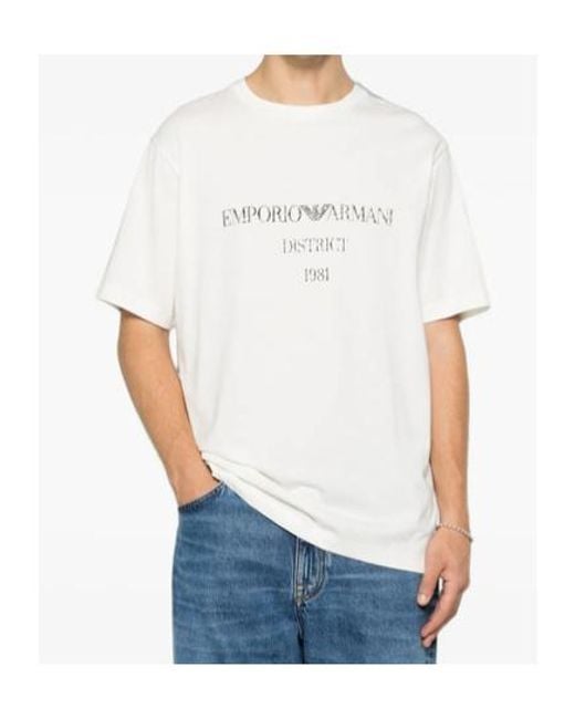Emporio Armani White Logo-Print Crew-Neck T-Shirt for men