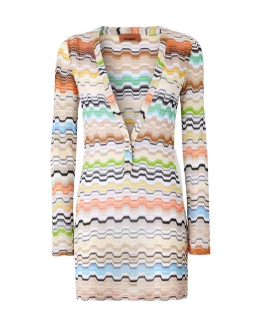 Missoni Gray Zigzag-Knit V-Neck Mini Beach Dress