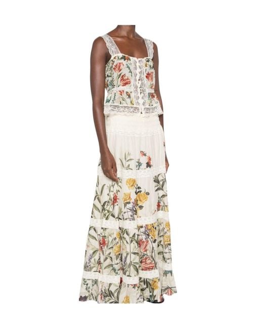 Alice + Olivia White Floral-Print Lace-Trim Top