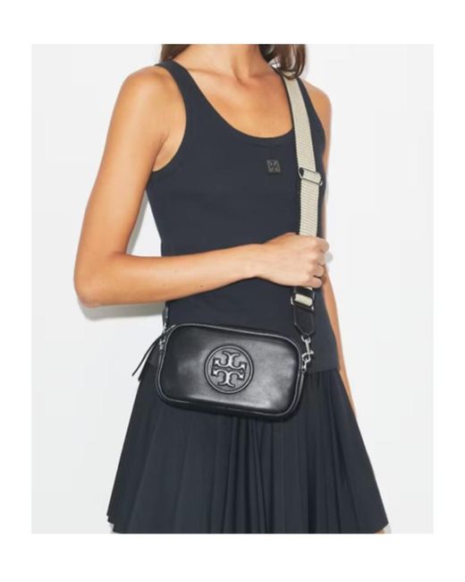 Tory Burch Black Mini Miller Logo-Embossed Crossbody Bag