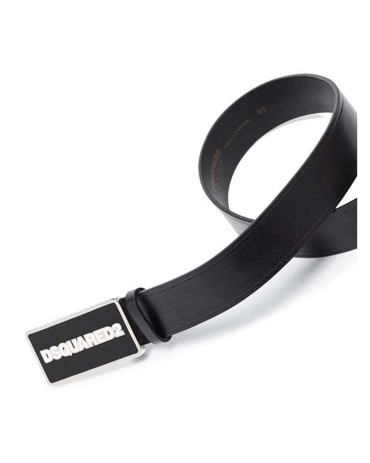 DSquared² White Logo Plaque Buckle Belt for men