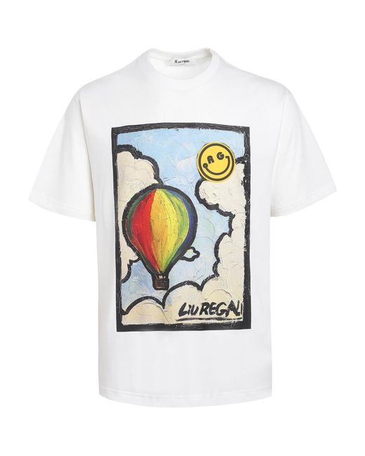 LIU REGALI White Hot Air Balloon Oil Painting Short-Sleeved T-Shirt for men