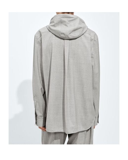 Bottega Veneta Gray Light Wool Toile Hooded Shirt for men