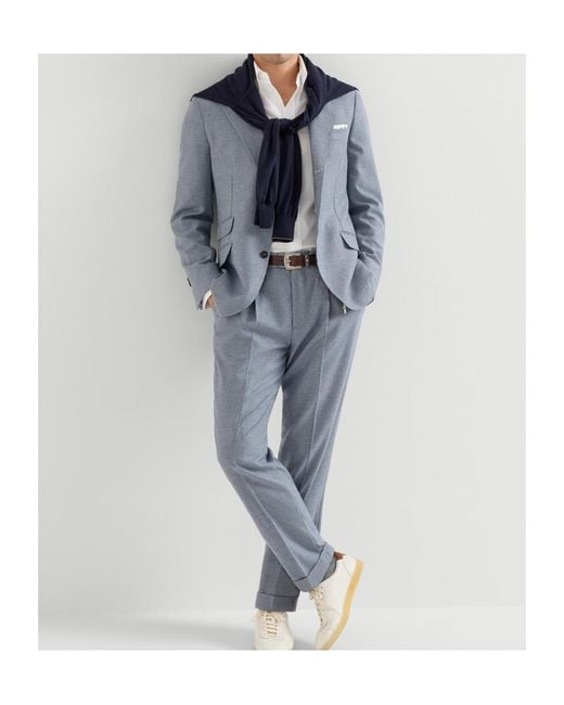 Brunello Cucinelli Gray Cashmere And Silk Houndstooth Flannel Trousers With Pleat for men