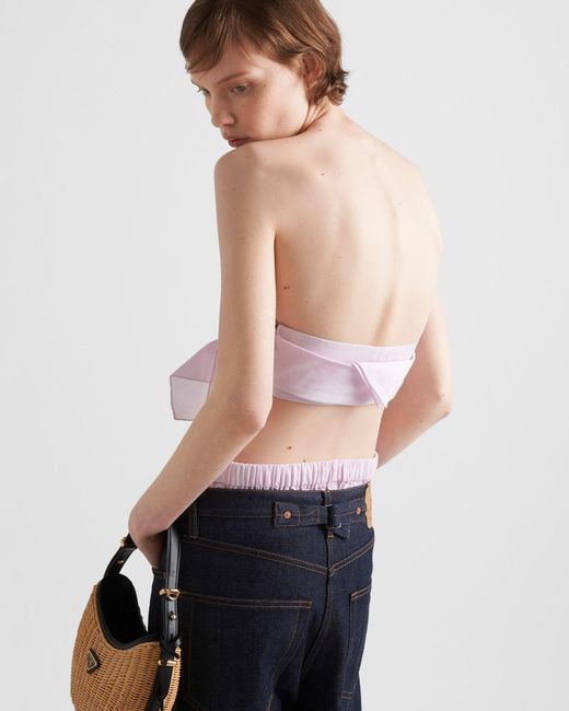 Prada Pink Checked Cotton Bandeau Top