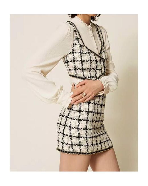 Twinset Metallic Plaid Bouclé Mini Skirt