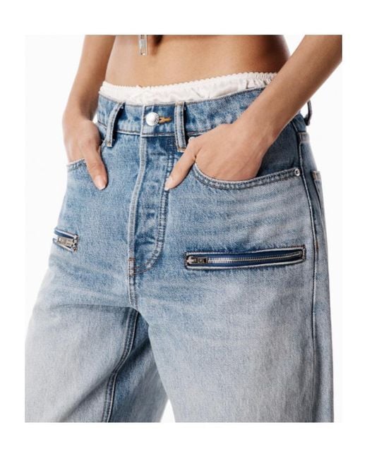 Alexander Wang Blue Logo-Patch Zip-Detailed Jeans