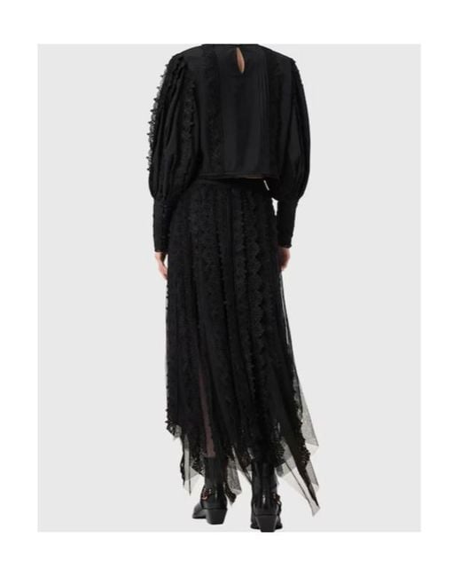 AllSaints Black Vashtie Lace Midi Skirt