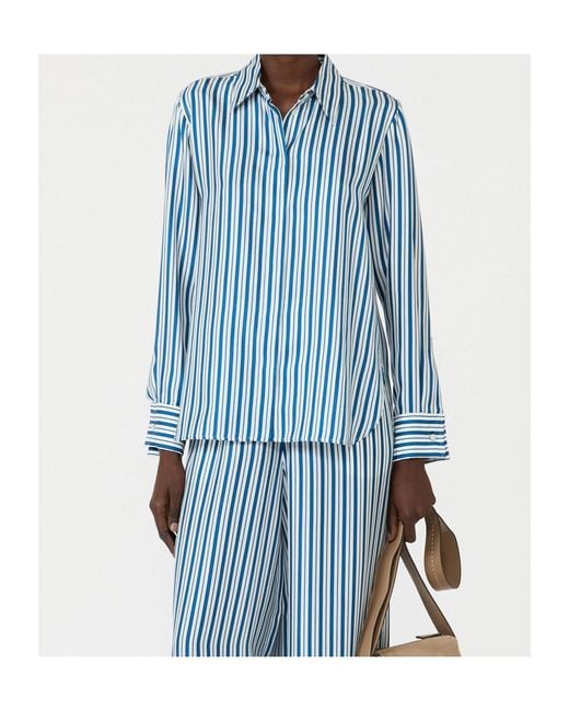 Max Mara Blue Stripe-Print Silk Shirt