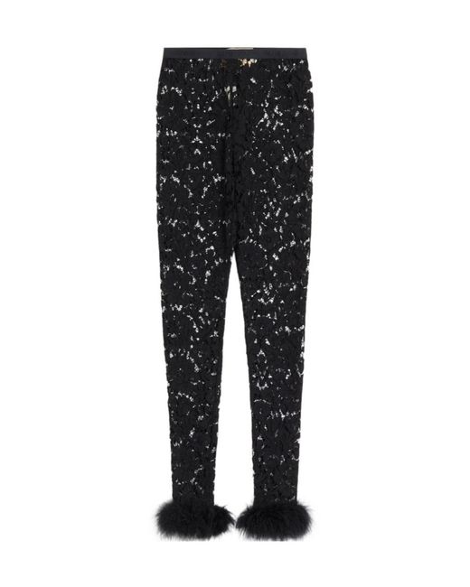 Valentino Black Lace Leggings With Feathers