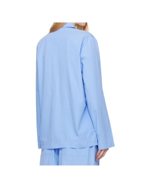 Tekla Blue Poplin Pajama Shirt for men