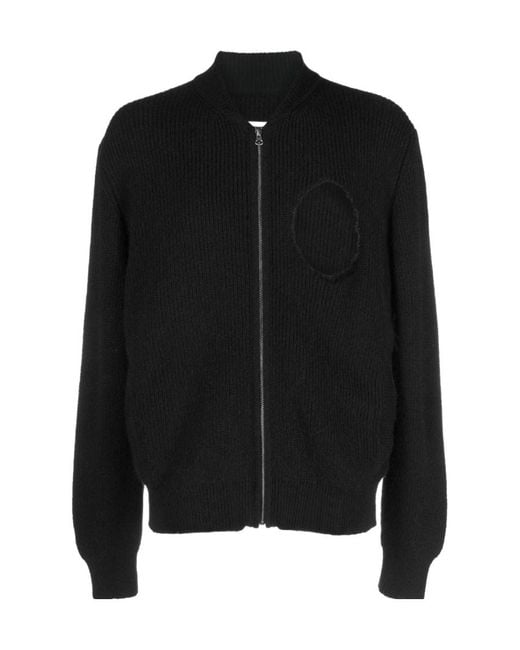 MM6 by Maison Margiela Black Distressed Zipped Knitted Cardigan for men