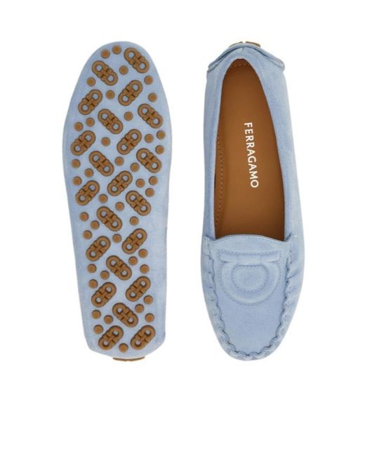 Ferragamo Blue Gancini Driver Loafer