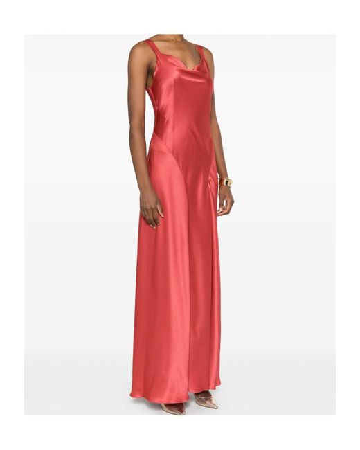 Alberta Ferretti Red Satin Evening Dress With Draped Neckline And Cut-Out Back