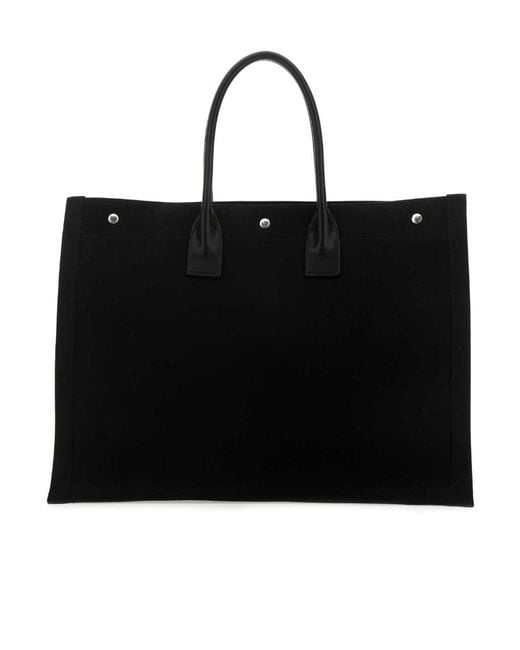 Saint Laurent Black Rive Gauche Logo Printed Tote Bag