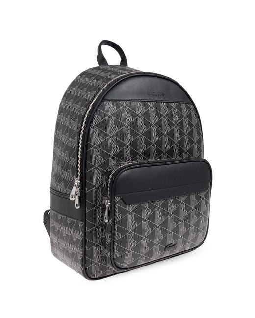 Lacoste Gray Geometric Letter Pattern Backpack for men