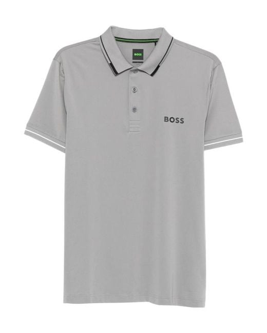 Boss Gray Boss Logo Printed Short-Sleeved Polo Shirt for men