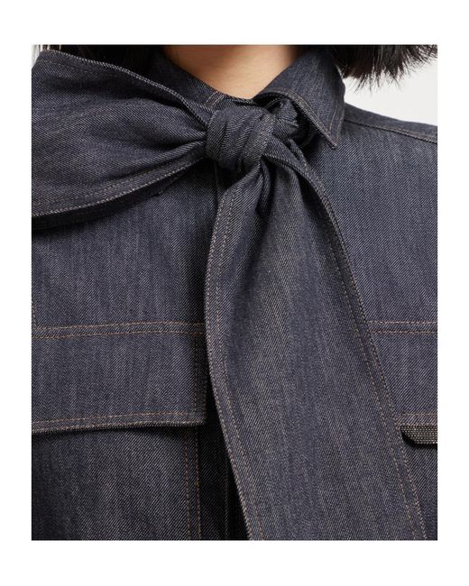 Brunello Cucinelli Blue Lightweight No-Fade Denim Pussybow Shirt
