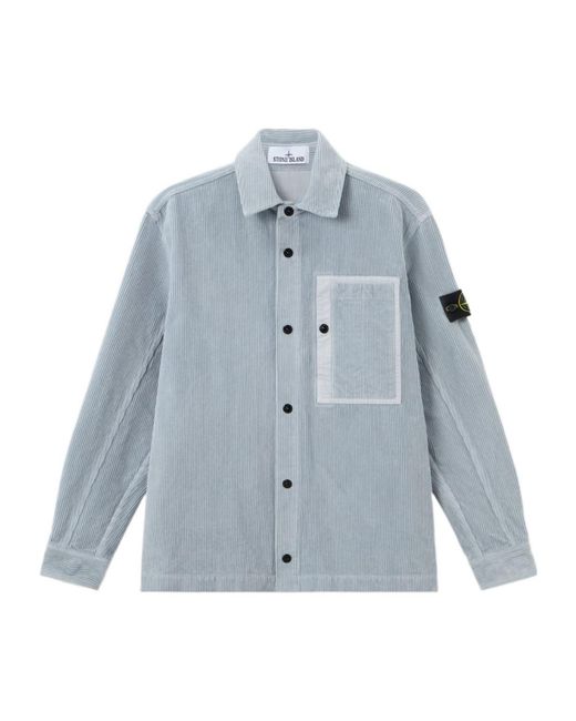 Stone Island Blue Logo Patch Corduroy Shirt for men