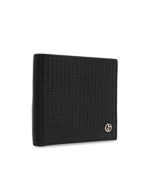 Giorgio Armani Black Wavy-Embossed Bi-Fold Wallet for men