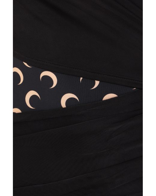 MARINE SERRE Black Crescent Detailed One-Shoulder Dress