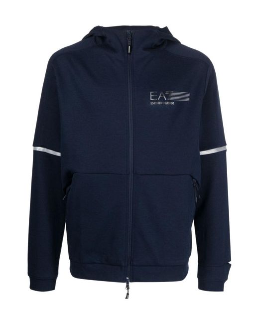 EA7 Blue Logo-Print Zip-Up Hoodie for men