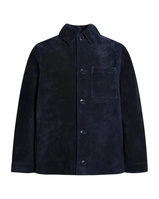 Yves Salomon Blue Button-Fastening Suede Jacket
