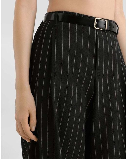 Dolce & Gabbana Black Virgin Wool-Linen Pinstripe Trousers