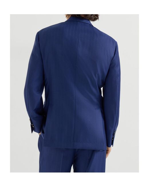 Brunello Cucinelli Blue Chalk-Stripe Blazer for men