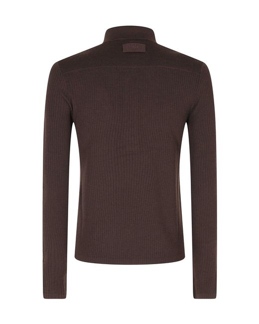 Ports 1961 Brown Long-Sleeve Knitted Polo Shirt